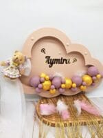 Aymira Bulut Ahşap Pano Renkli Toplar ve Ayıcık Figürlü LED Işık Seçenekli