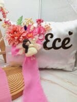Ece Çiçek Süslemeli Keçe Melek Figürlü Kasnak Kapı Süsü ve Takı Yastığı Set - Görsel 2