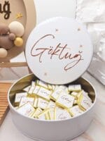 Göktuğ Yuvarlak Ahşap Pano Renkli Toplar ve Ayıcık Figürlü, Metal Çikolata Kutusu, İsme Özel Etiketli Çikolata - Görsel 2